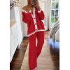 imagePRETTYGARDEN Womens 2 Piece Outfits Knit Matching Lounge Sets Long Sleeve V Neck Cardigan Sweaters Wide Leg Pants TracksuitsRed