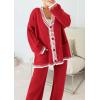 imagePRETTYGARDEN Womens 2 Piece Outfits Knit Matching Lounge Sets Long Sleeve V Neck Cardigan Sweaters Wide Leg Pants TracksuitsRed