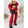 imagePRETTYGARDEN Womens 2 Piece Outfits Knit Matching Lounge Sets Long Sleeve V Neck Cardigan Sweaters Wide Leg Pants TracksuitsRed
