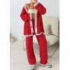 imagePRETTYGARDEN Womens 2 Piece Outfits Knit Matching Lounge Sets Long Sleeve V Neck Cardigan Sweaters Wide Leg Pants TracksuitsRed