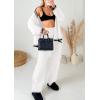 imagePRETTYGARDEN Womens 2 Piece Outfits Knit Matching Lounge Sets Long Sleeve V Neck Cardigan Sweaters Wide Leg Pants TracksuitsWhite