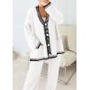 imagePRETTYGARDEN Womens 2 Piece Outfits Knit Matching Lounge Sets Long Sleeve V Neck Cardigan Sweaters Wide Leg Pants TracksuitsWhite