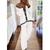 imagePRETTYGARDEN Womens 2 Piece Outfits Knit Matching Lounge Sets Long Sleeve V Neck Cardigan Sweaters Wide Leg Pants TracksuitsWhite
