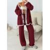 imagePRETTYGARDEN Womens 2 Piece Outfits Knit Matching Lounge Sets Long Sleeve V Neck Cardigan Sweaters Wide Leg Pants TracksuitsWine Red