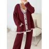 imagePRETTYGARDEN Womens 2 Piece Outfits Knit Matching Lounge Sets Long Sleeve V Neck Cardigan Sweaters Wide Leg Pants TracksuitsWine Red