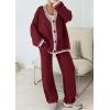 imagePRETTYGARDEN Womens 2 Piece Outfits Knit Matching Lounge Sets Long Sleeve V Neck Cardigan Sweaters Wide Leg Pants TracksuitsWine Red
