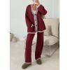 imagePRETTYGARDEN Womens 2 Piece Outfits Knit Matching Lounge Sets Long Sleeve V Neck Cardigan Sweaters Wide Leg Pants TracksuitsWine Red