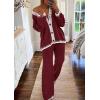 imagePRETTYGARDEN Womens 2 Piece Outfits Knit Matching Lounge Sets Long Sleeve V Neck Cardigan Sweaters Wide Leg Pants TracksuitsWine Red
