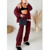imagePRETTYGARDEN Womens 2 Piece Outfits Knit Matching Lounge Sets Long Sleeve V Neck Cardigan Sweaters Wide Leg Pants TracksuitsWine Red