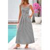 imagePRETTYGARDEN Womens 2025 Summer Spaghetti Strap Maxi Dresses Plaid Square Neck A Line Casual Beach Vacation Long SundressBlack