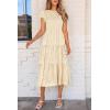 imagePRETTYGARDEN Womens Floral Midi Dress 2025 Summer Cap Sleeve Smocked Ruffle A Line Long Flowy Wedding Guest DressesBeige