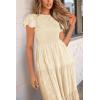 imagePRETTYGARDEN Womens Floral Midi Dress 2025 Summer Cap Sleeve Smocked Ruffle A Line Long Flowy Wedding Guest DressesBeige