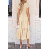 imagePRETTYGARDEN Womens Floral Midi Dress 2025 Summer Cap Sleeve Smocked Ruffle A Line Long Flowy Wedding Guest DressesBeige