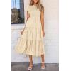 imagePRETTYGARDEN Womens Floral Midi Dress 2025 Summer Cap Sleeve Smocked Ruffle A Line Long Flowy Wedding Guest DressesBeige