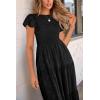 imagePRETTYGARDEN Womens Floral Midi Dress 2025 Summer Cap Sleeve Smocked Ruffle A Line Long Flowy Wedding Guest DressesBlack