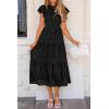 imagePRETTYGARDEN Womens Floral Midi Dress 2025 Summer Cap Sleeve Smocked Ruffle A Line Long Flowy Wedding Guest DressesBlack