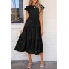 imagePRETTYGARDEN Womens Floral Midi Dress 2025 Summer Cap Sleeve Smocked Ruffle A Line Long Flowy Wedding Guest DressesBlack