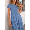 imagePRETTYGARDEN Womens Floral Midi Dress 2025 Summer Cap Sleeve Smocked Ruffle A Line Long Flowy Wedding Guest DressesBlue