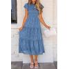 imagePRETTYGARDEN Womens Floral Midi Dress 2025 Summer Cap Sleeve Smocked Ruffle A Line Long Flowy Wedding Guest DressesBlue
