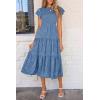imagePRETTYGARDEN Womens Floral Midi Dress 2025 Summer Cap Sleeve Smocked Ruffle A Line Long Flowy Wedding Guest DressesBlue