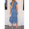 imagePRETTYGARDEN Womens Floral Midi Dress 2025 Summer Cap Sleeve Smocked Ruffle A Line Long Flowy Wedding Guest DressesBlue