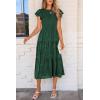 imagePRETTYGARDEN Womens Floral Midi Dress 2025 Summer Cap Sleeve Smocked Ruffle A Line Long Flowy Wedding Guest DressesDark Green