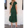 imagePRETTYGARDEN Womens Floral Midi Dress 2025 Summer Cap Sleeve Smocked Ruffle A Line Long Flowy Wedding Guest DressesDark Green