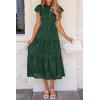 imagePRETTYGARDEN Womens Floral Midi Dress 2025 Summer Cap Sleeve Smocked Ruffle A Line Long Flowy Wedding Guest DressesDark Green