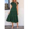 imagePRETTYGARDEN Womens Floral Midi Dress 2025 Summer Cap Sleeve Smocked Ruffle A Line Long Flowy Wedding Guest DressesDark Green