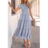 imagePRETTYGARDEN Womens Floral Midi Dress 2025 Summer Cap Sleeve Smocked Ruffle A Line Long Flowy Wedding Guest DressesGrey Blue