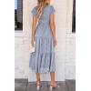 imagePRETTYGARDEN Womens Floral Midi Dress 2025 Summer Cap Sleeve Smocked Ruffle A Line Long Flowy Wedding Guest DressesGrey Blue