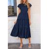imagePRETTYGARDEN Womens Floral Midi Dress 2025 Summer Cap Sleeve Smocked Ruffle A Line Long Flowy Wedding Guest DressesNavy