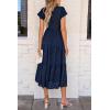 imagePRETTYGARDEN Womens Floral Midi Dress 2025 Summer Cap Sleeve Smocked Ruffle A Line Long Flowy Wedding Guest DressesNavy