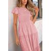 imagePRETTYGARDEN Womens Floral Midi Dress 2025 Summer Cap Sleeve Smocked Ruffle A Line Long Flowy Wedding Guest DressesPink