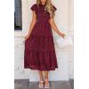 imagePRETTYGARDEN Womens Floral Midi Dress 2025 Summer Cap Sleeve Smocked Ruffle A Line Long Flowy Wedding Guest DressesWine Red