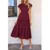 imagePRETTYGARDEN Womens Floral Midi Dress 2025 Summer Cap Sleeve Smocked Ruffle A Line Long Flowy Wedding Guest DressesWine Red