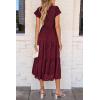 imagePRETTYGARDEN Womens Floral Midi Dress 2025 Summer Cap Sleeve Smocked Ruffle A Line Long Flowy Wedding Guest DressesWine Red