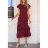 imagePRETTYGARDEN Womens Floral Midi Dress 2025 Summer Cap Sleeve Smocked Ruffle A Line Long Flowy Wedding Guest DressesWine Red