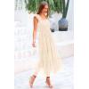 imagePRETTYGARDEN Womens Summer Midi Tulle Dress Sleeveless Smocked Square Neck Ruffle Flowy Party Wedding Guest SundressBeige