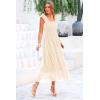 imagePRETTYGARDEN Womens Summer Midi Tulle Dress Sleeveless Smocked Square Neck Ruffle Flowy Party Wedding Guest SundressBeige