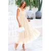 imagePRETTYGARDEN Womens Summer Midi Tulle Dress Sleeveless Smocked Square Neck Ruffle Flowy Party Wedding Guest SundressBeige