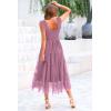 imagePRETTYGARDEN Womens Summer Midi Tulle Dress Sleeveless Smocked Square Neck Ruffle Flowy Party Wedding Guest SundressGrey Purple