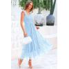 imagePRETTYGARDEN Womens Summer Midi Tulle Dress Sleeveless Smocked Square Neck Ruffle Flowy Party Wedding Guest SundressLight Blue