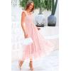 imagePRETTYGARDEN Womens Summer Midi Tulle Dress Sleeveless Smocked Square Neck Ruffle Flowy Party Wedding Guest SundressLight Pink