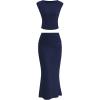 imagePRETTYGARDEN 2 Piece Sets for Women Summer 2025 Cap Sleeve Crop Tops Ruched Maxi Skirt Sets Spring Matching Vacation OutfitsNavy