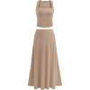 imagePRETTYGARDEN Skirt Sets Women 2 Piece Outfits 2025 Summer Casual Knit Tank Tops Flowy Midi Skirts Matching Vacation ClothesKhaki