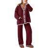 imagePRETTYGARDEN Womens 2 Piece Outfits Knit Matching Lounge Sets Long Sleeve V Neck Cardigan Sweaters Wide Leg Pants TracksuitsWine Red