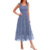 imagePRETTYGARDEN Womens Summer Midi Tulle Dress Sleeveless Smocked Square Neck Ruffle Flowy Party Wedding Guest SundressGrey Blue