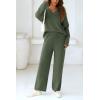 imagePRETTYGARDEN Womens 2 Piece Pullover Sweater Set Oversized V Neck Top Wide Leg Pants Fall Winter Fuzzy Lounge OutfitArmy Green
