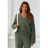 imagePRETTYGARDEN Womens 2 Piece Pullover Sweater Set Oversized V Neck Top Wide Leg Pants Fall Winter Fuzzy Lounge OutfitArmy Green